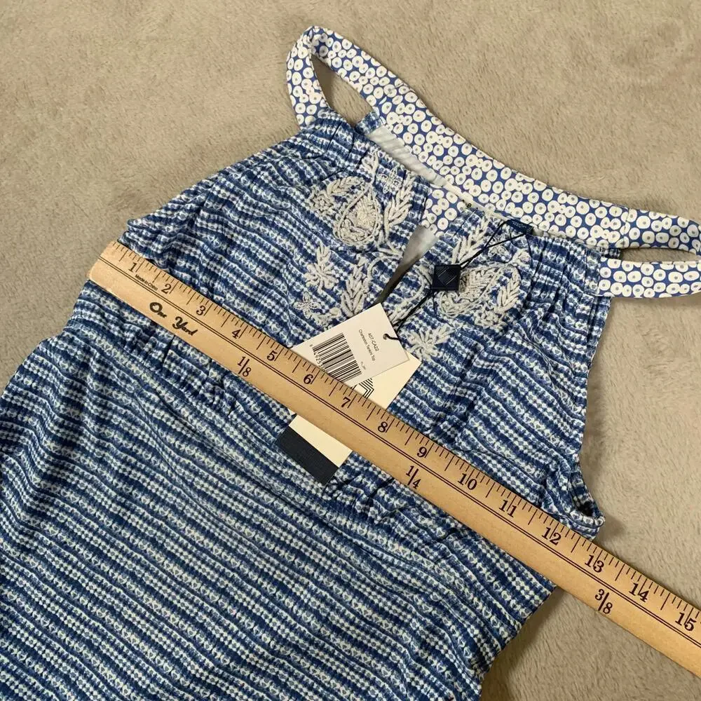 Cabana Life Charleston Tankini Top Womens XS‎ Blue White Embroidered Swim 50+ UV